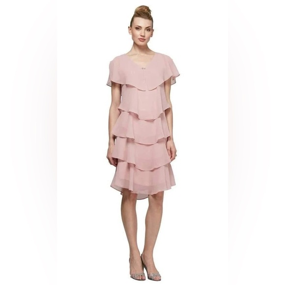 SL Fashions 1175251 Tiered Rhinestone Short Formal Dress in Faded Rose - Picture 1 of 5
